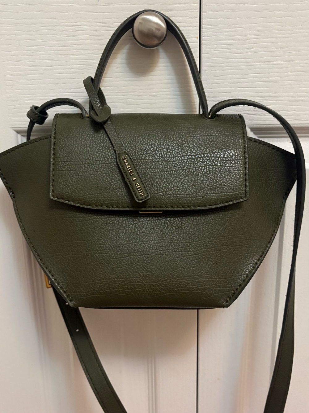 Charles & Keith Dark Olive Green Structured Mini Top-Handle Crossbody